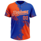 Custom Orange Thunder Blue-White 3D Pattern Abstract Brush Stroke Two-Button Unisex Softball Jersey photo 2