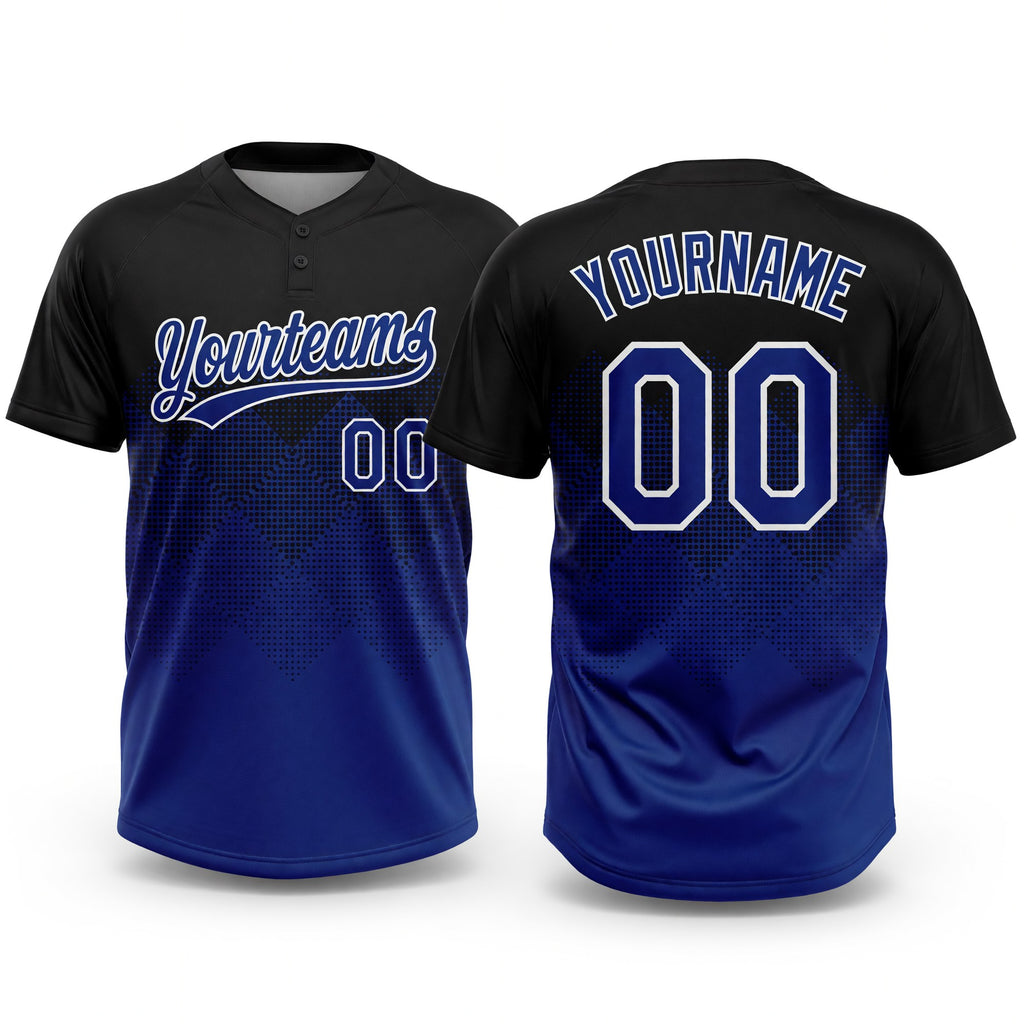 Custom Black Royal-White 3D Gradient Square Shape Two-Button Unisex Softball Jersey