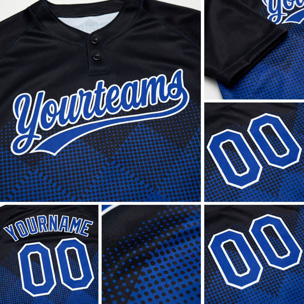 Custom Black Royal-White 3D Gradient Square Shape Two-Button Unisex Softball Jersey detail
