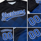 Custom Black Royal-White 3D Gradient Square Shape Two-Button Unisex Softball Jersey detail