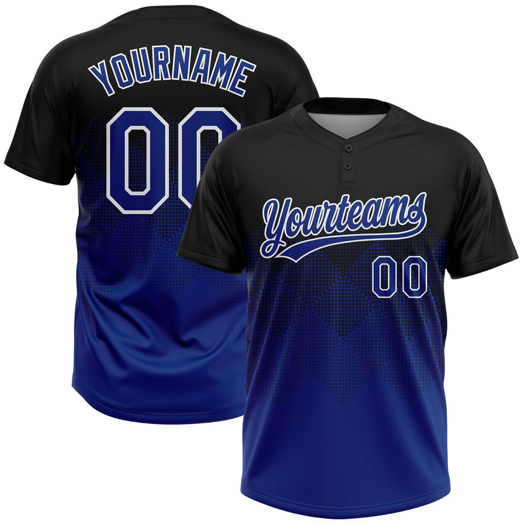 Custom Black Royal-White 3D Gradient Square Shape Two-Button Unisex Softball Jersey photo 1