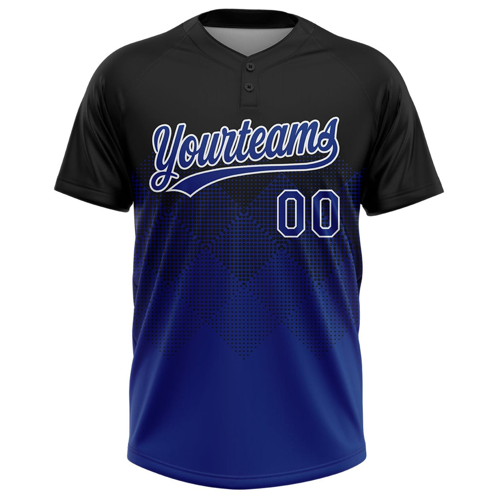 Custom Black Royal-White 3D Gradient Square Shape Two-Button Unisex Softball Jersey photo 2