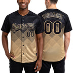 Custom Black Vegas Gold 3D Gradient Square Shape Two-Button Unisex Softball Jersey worn front and back