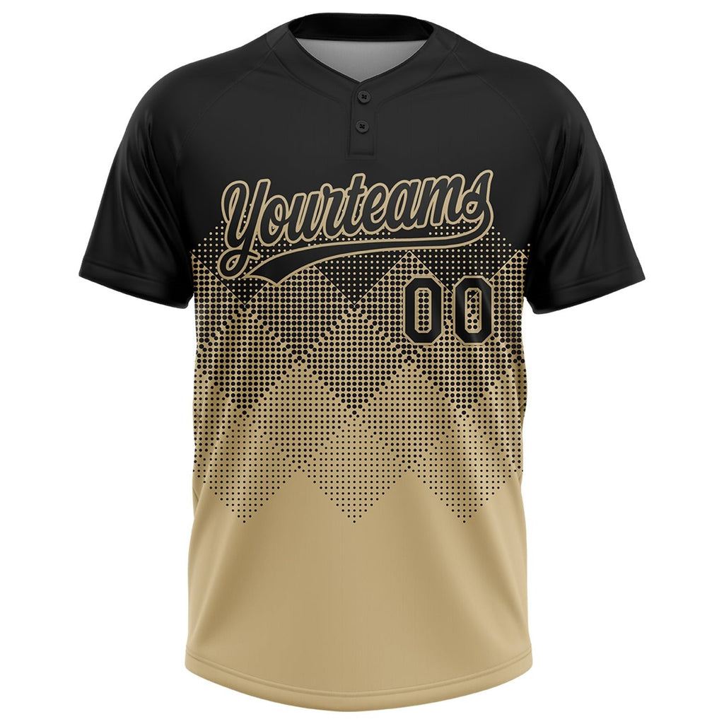 Custom Black Vegas Gold 3D Gradient Square Shape Two-Button Unisex Softball Jersey photo 2