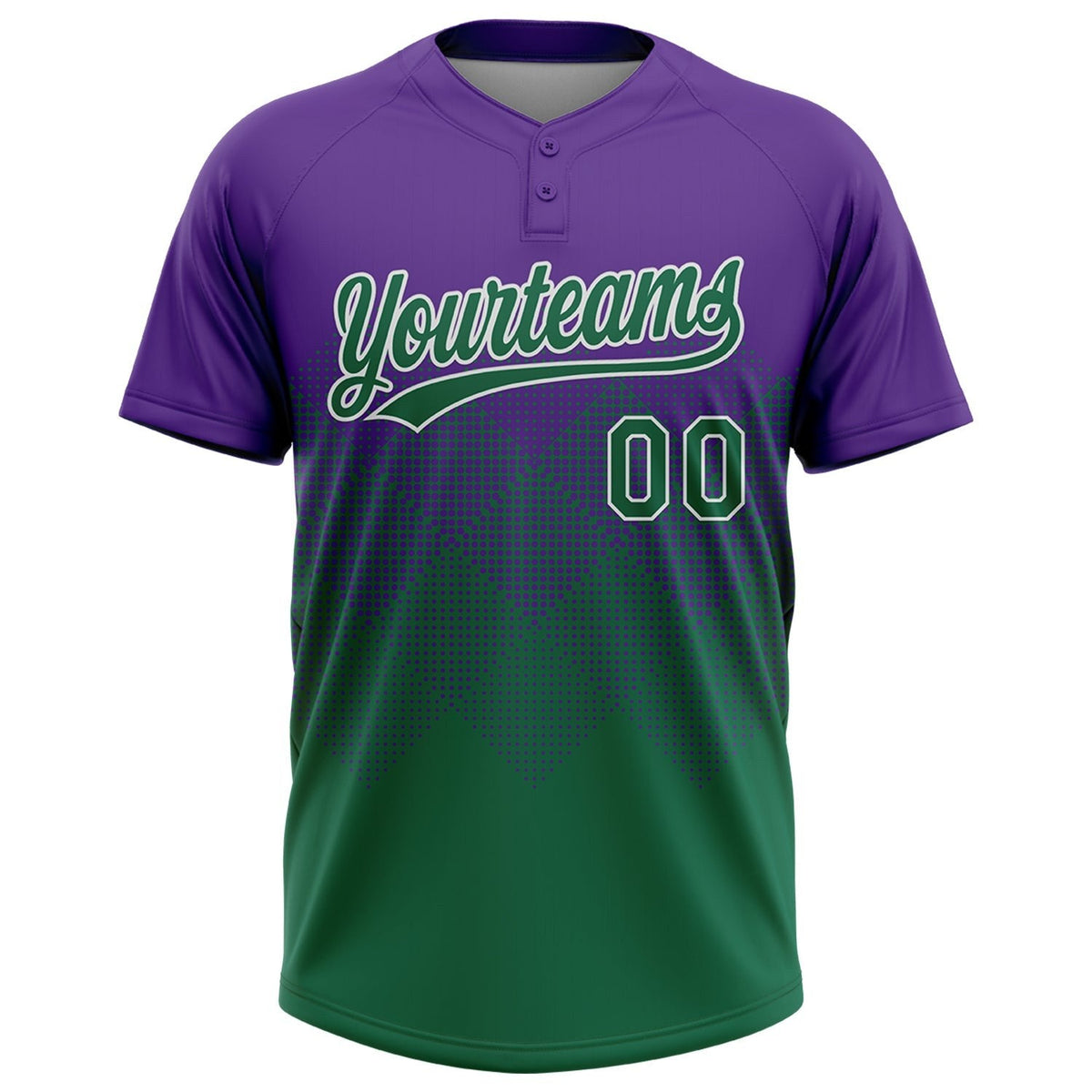 Custom Purple Kelly Green-White 3D Gradient Square Shape Two-Button Unisex Softball Jersey photo 2