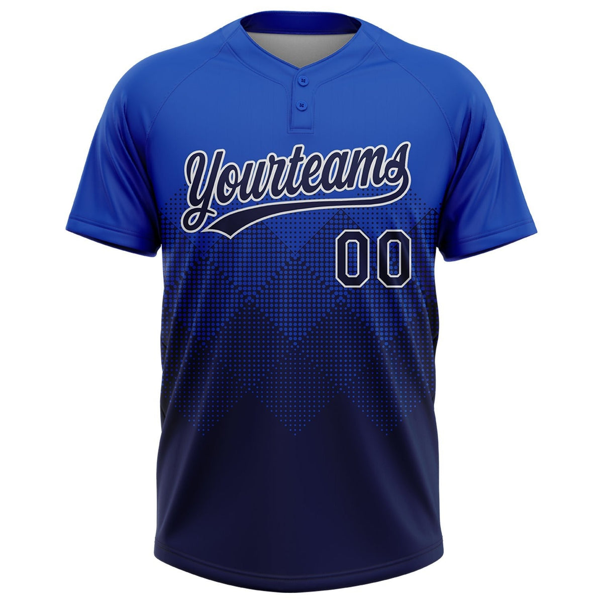 Custom Thunder Blue Navy-White 3D Gradient Square Shape Two-Button Unisex Softball Jersey photo 2