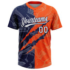 Custom Graffiti Pattern White Orange-Navy 3D Scratch Two-Button Unisex Softball Jersey photo 2