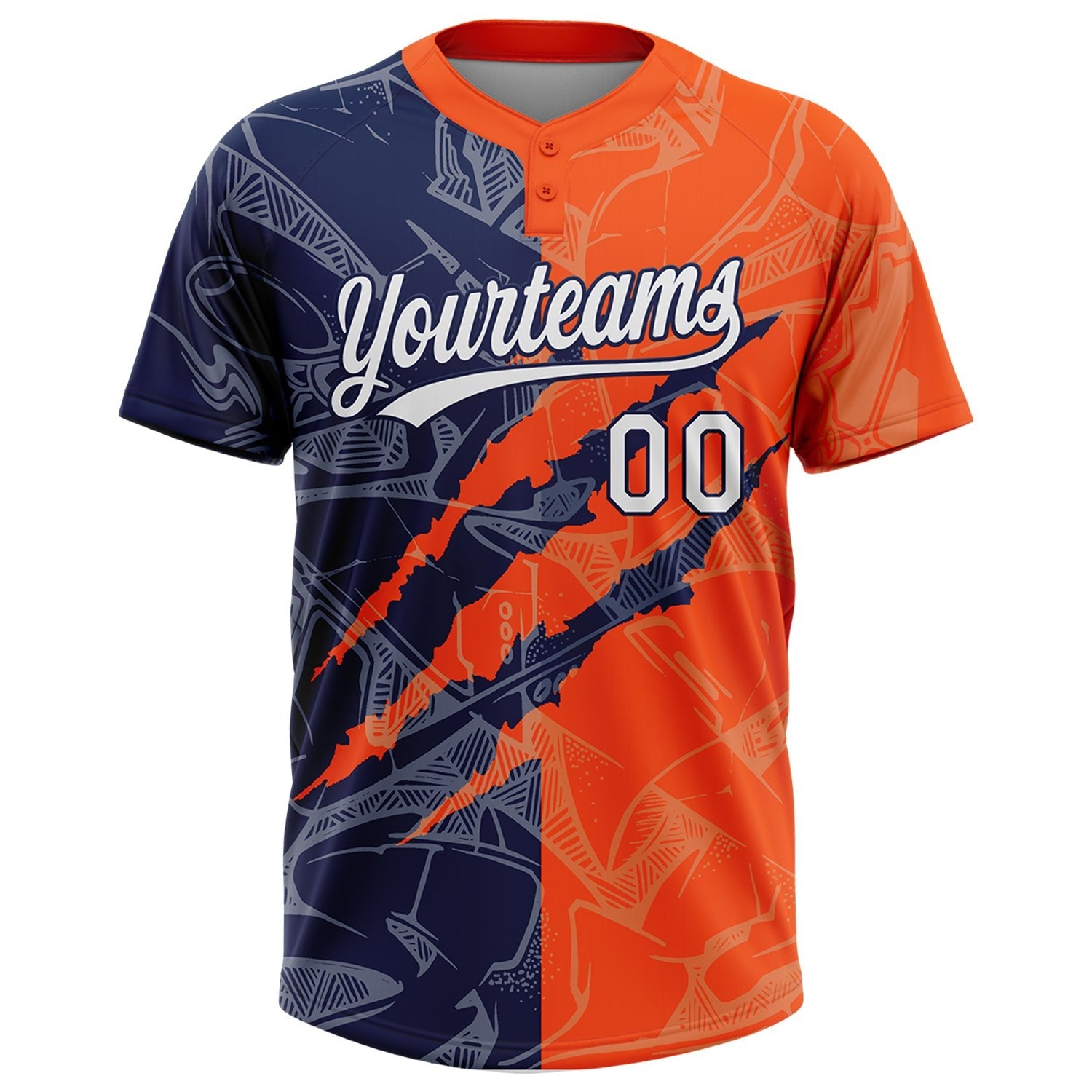 Custom Graffiti Pattern White Orange-Navy 3D Scratch Two-Button Unisex Softball Jersey photo 2