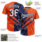 Custom Graffiti Pattern White Orange-Navy 3D Scratch Two-Button Unisex Softball Jersey photo 3