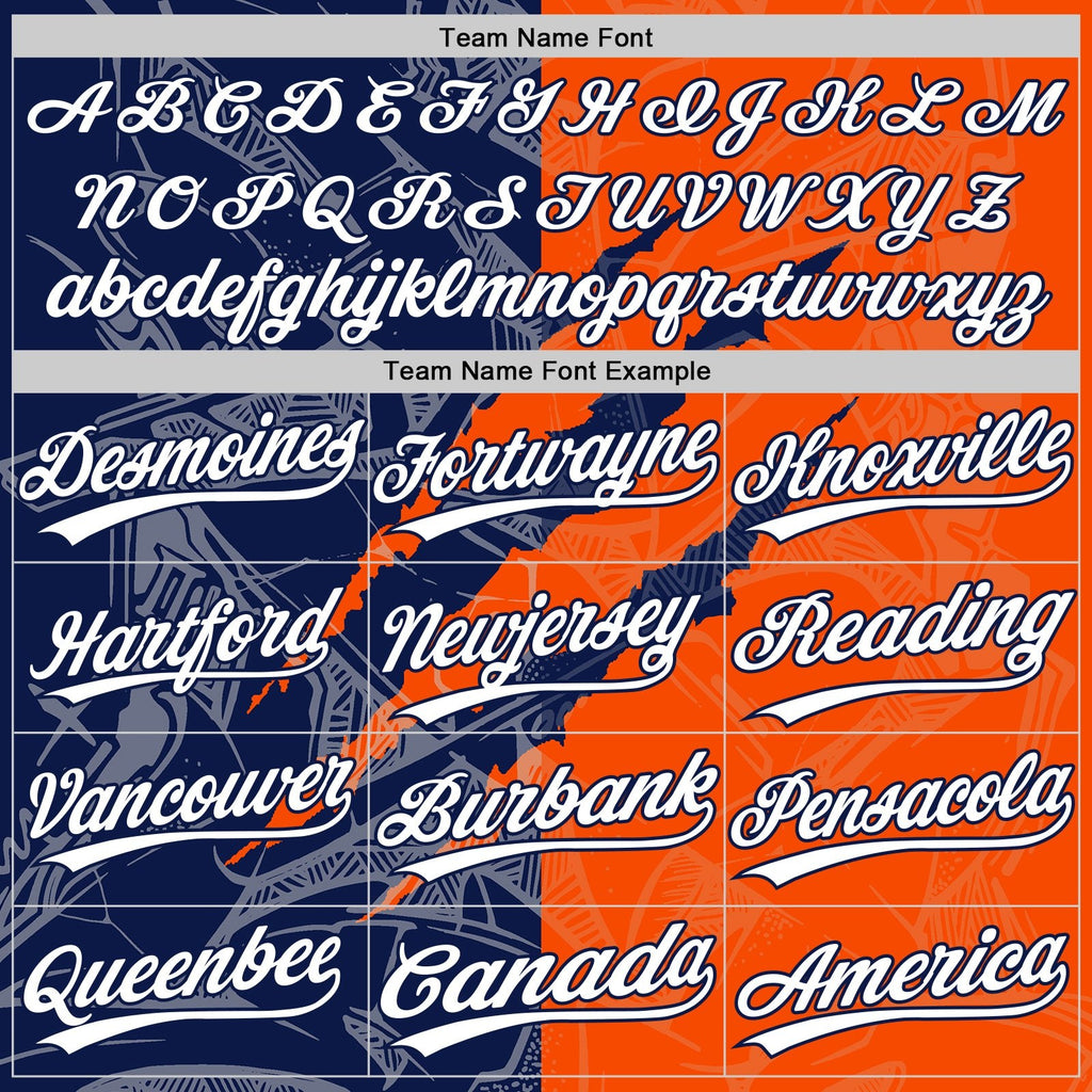 Custom Graffiti Pattern White Orange-Navy 3D Scratch Two-Button Unisex Softball Jersey photo 4