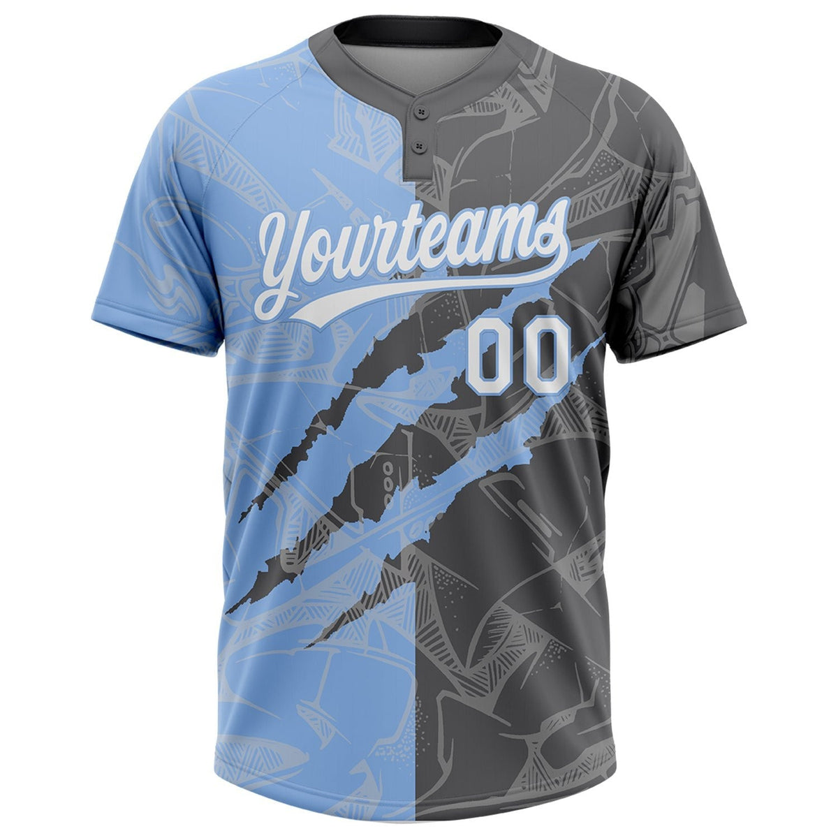 Custom Graffiti Pattern White Steel Gray-Light Blue 3D Scratch Two-Button Unisex Softball Jersey photo 2