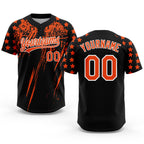 Custom Black Orange-White Distressed Scratch Brush Stroke Star Raglan Sleeves Two-Button Unisex Softball Jersey