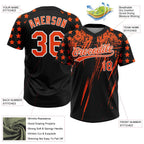 Custom Black Orange-White Distressed Scratch Brush Stroke Star Raglan Sleeves Two-Button Unisex Softball Jersey photo 3