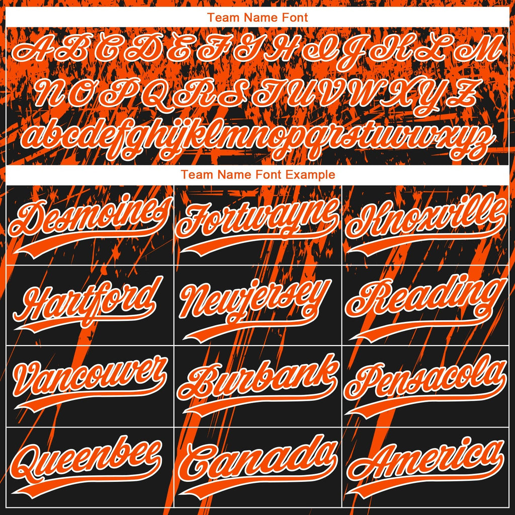 Custom Black Orange-White Distressed Scratch Brush Stroke Star Raglan Sleeves Two-Button Unisex Softball Jersey photo 4