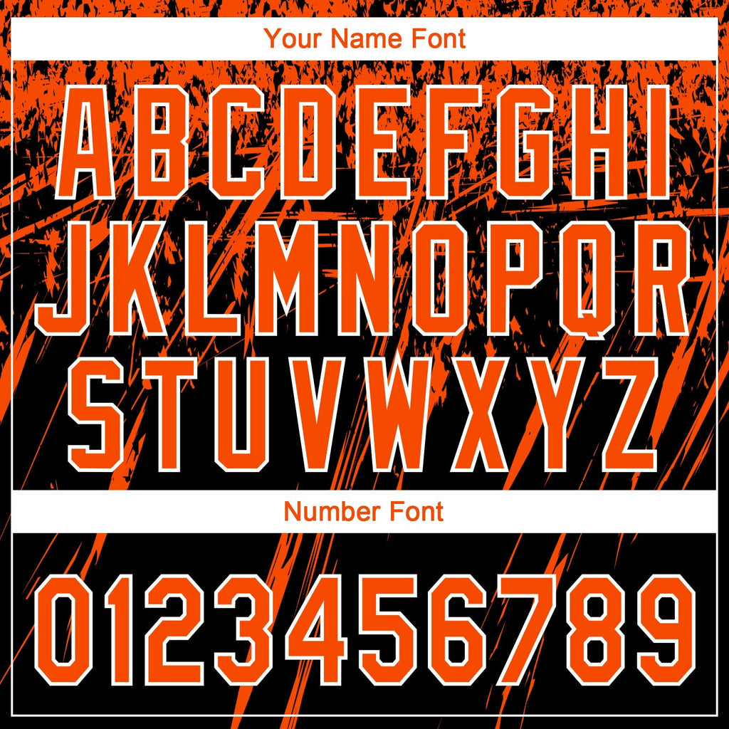Custom Black Orange-White Distressed Scratch Brush Stroke Star Raglan Sleeves Two-Button Unisex Softball Jersey photo 5
