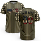 Custom Olive Cream Pinstripe Vintage USA Flag-Black Salute To Service Star Raglan Sleeves Two-Button Unisex Softball Jersey