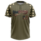 Custom Olive Cream Pinstripe Vintage USA Flag-Black Salute To Service Star Raglan Sleeves Two-Button Unisex Softball Jersey photo 2