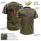 Custom Olive Cream Pinstripe Vintage USA Flag-Black Salute To Service Star Raglan Sleeves Two-Button Unisex Softball Jersey photo 3