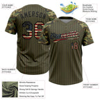 Custom Olive Black Pinstripe Vintage USA Flag Salute To Service Camo Raglan Sleeves Two-Button Unisex Softball Jersey photo 3