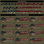 Custom Olive Black Pinstripe Vintage USA Flag Salute To Service Camo Raglan Sleeves Two-Button Unisex Softball Jersey photo 4