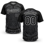 Custom Black Steel Gray-White Ethnic Aztec Mexican Heritage Two-Button Unisex Softball Jersey