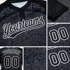 Custom Black Steel Gray-White Ethnic Aztec Mexican Heritage Two-Button Unisex Softball Jersey detail