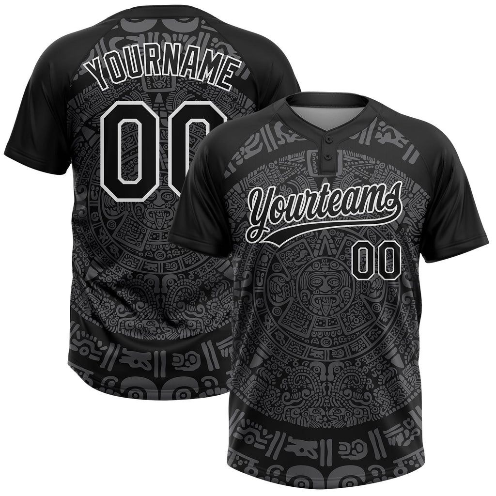 Custom Black Steel Gray-White Ethnic Aztec Mexican Heritage Two-Button Unisex Softball Jersey photo 1