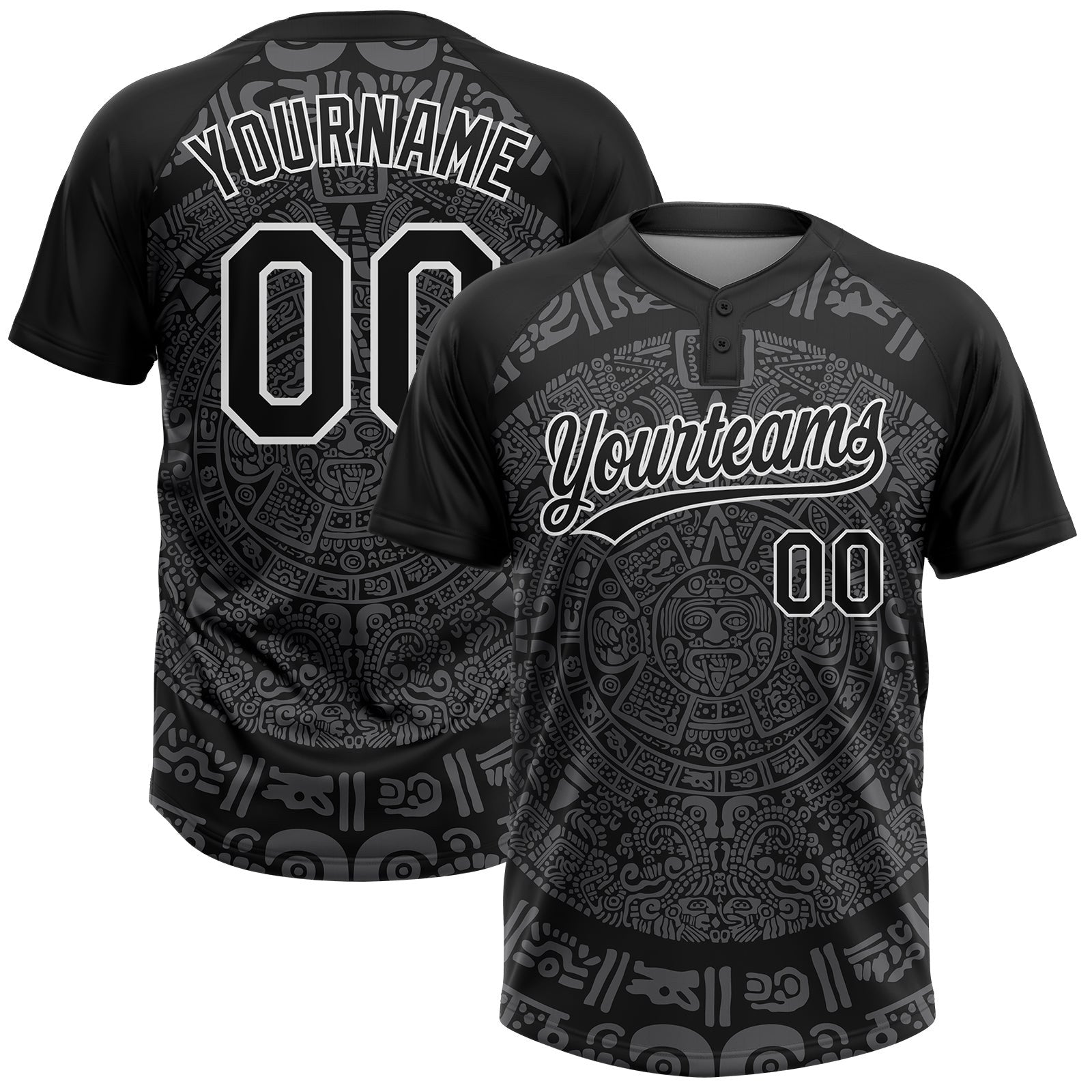 Custom Black Steel Gray-White Ethnic Aztec Mexican Heritage Two-Button Unisex Softball Jersey photo 1