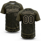 Custom Olive Black-Cream Ethnic Aztec Mexican Heritage Two-Button Unisex Softball Jersey