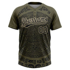 Custom Olive Black-Cream Ethnic Aztec Mexican Heritage Two-Button Unisex Softball Jersey photo 2