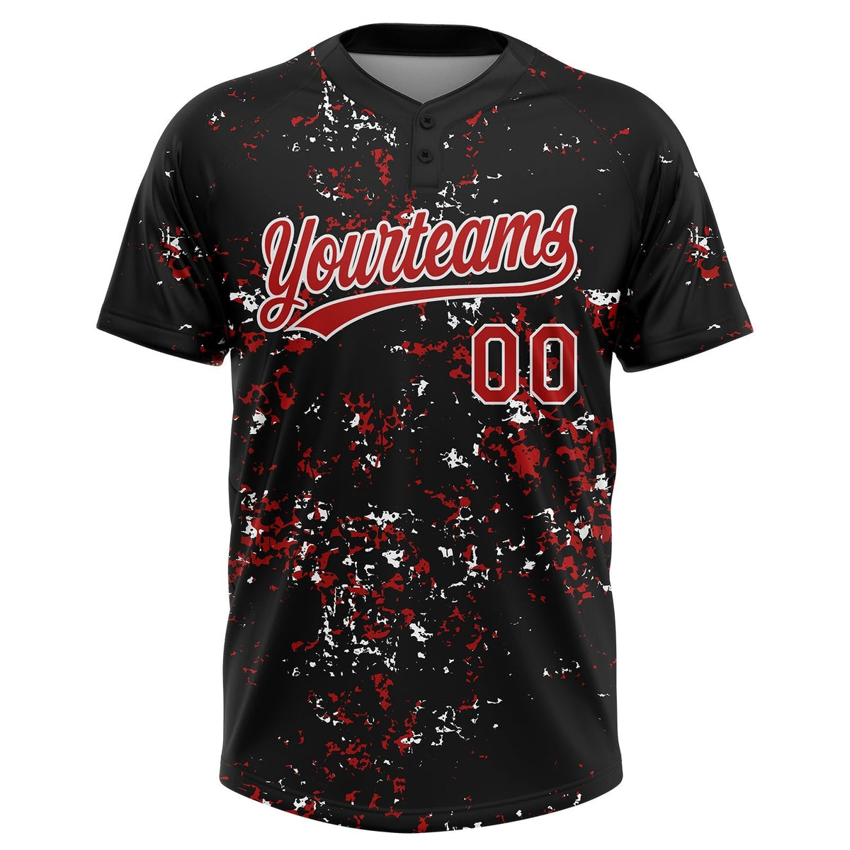 Custom Black Red-White Abstract Shattered Paint Splatter Two-Button Unisex Softball Jersey photo 2