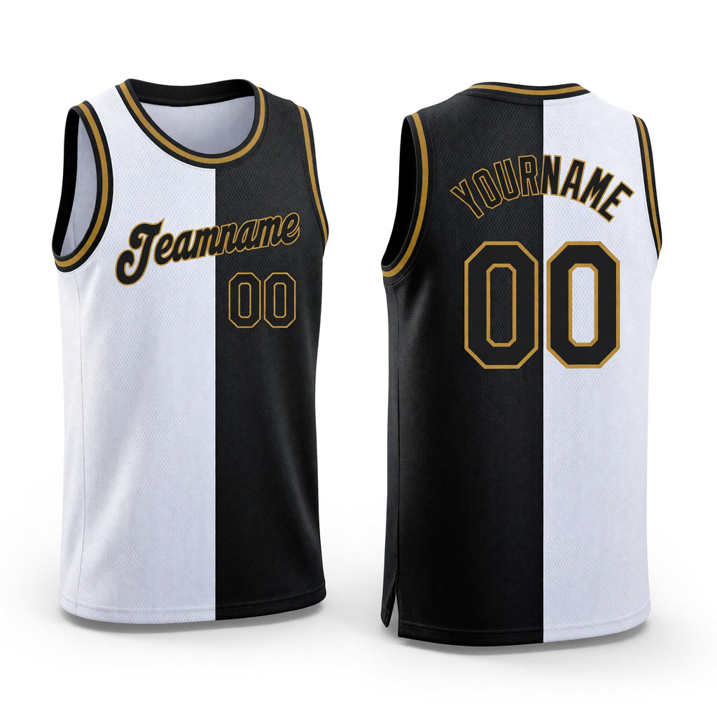 Custom White Black-Old Gold Authentic Split Fashion Basketball Jersey