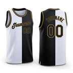 Custom White Black-Old Gold Authentic Split Fashion Basketball Jersey