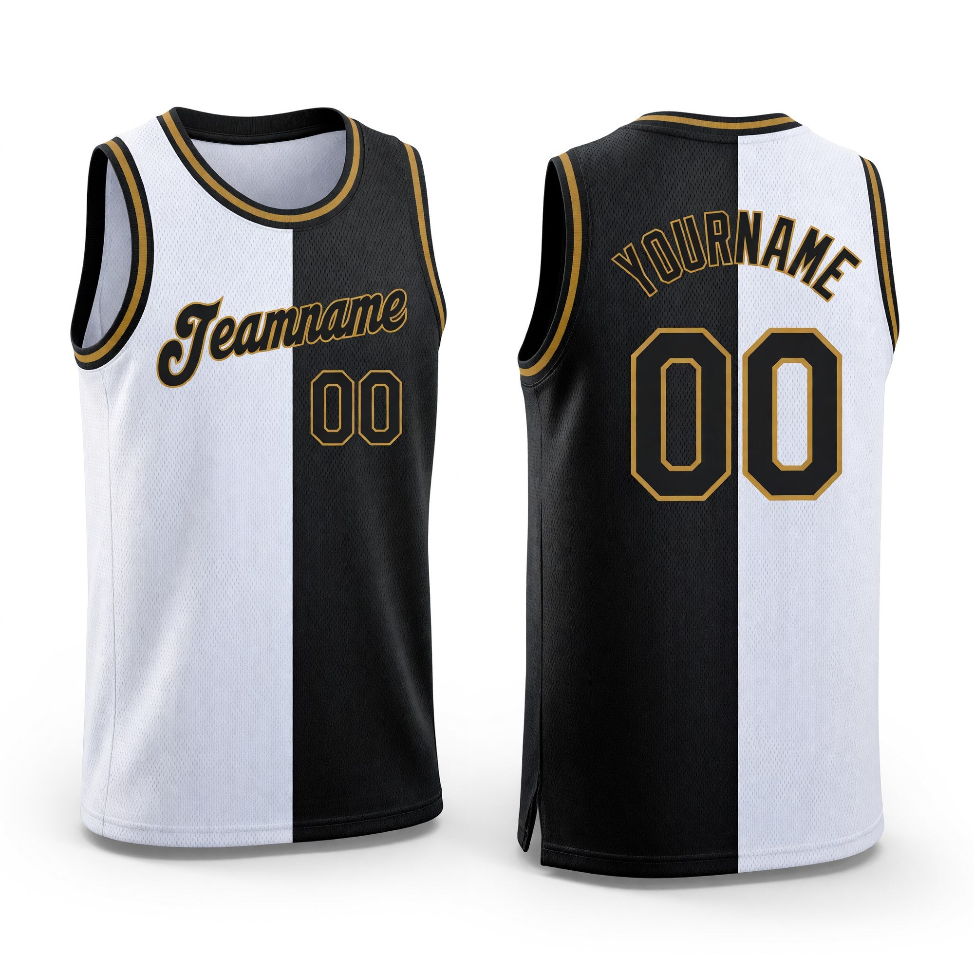 Custom White Black-Old Gold Authentic Split Fashion Basketball Jersey