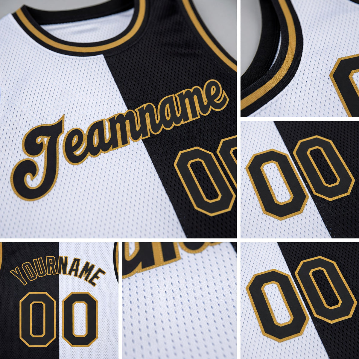 Custom White Black-Old Gold Authentic Split Fashion Basketball Jersey detail