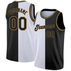 Custom White Black-Old Gold Authentic Split Fashion Basketball Jersey photo 1