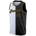 Custom White Black-Old Gold Authentic Split Fashion Basketball Jersey photo 4