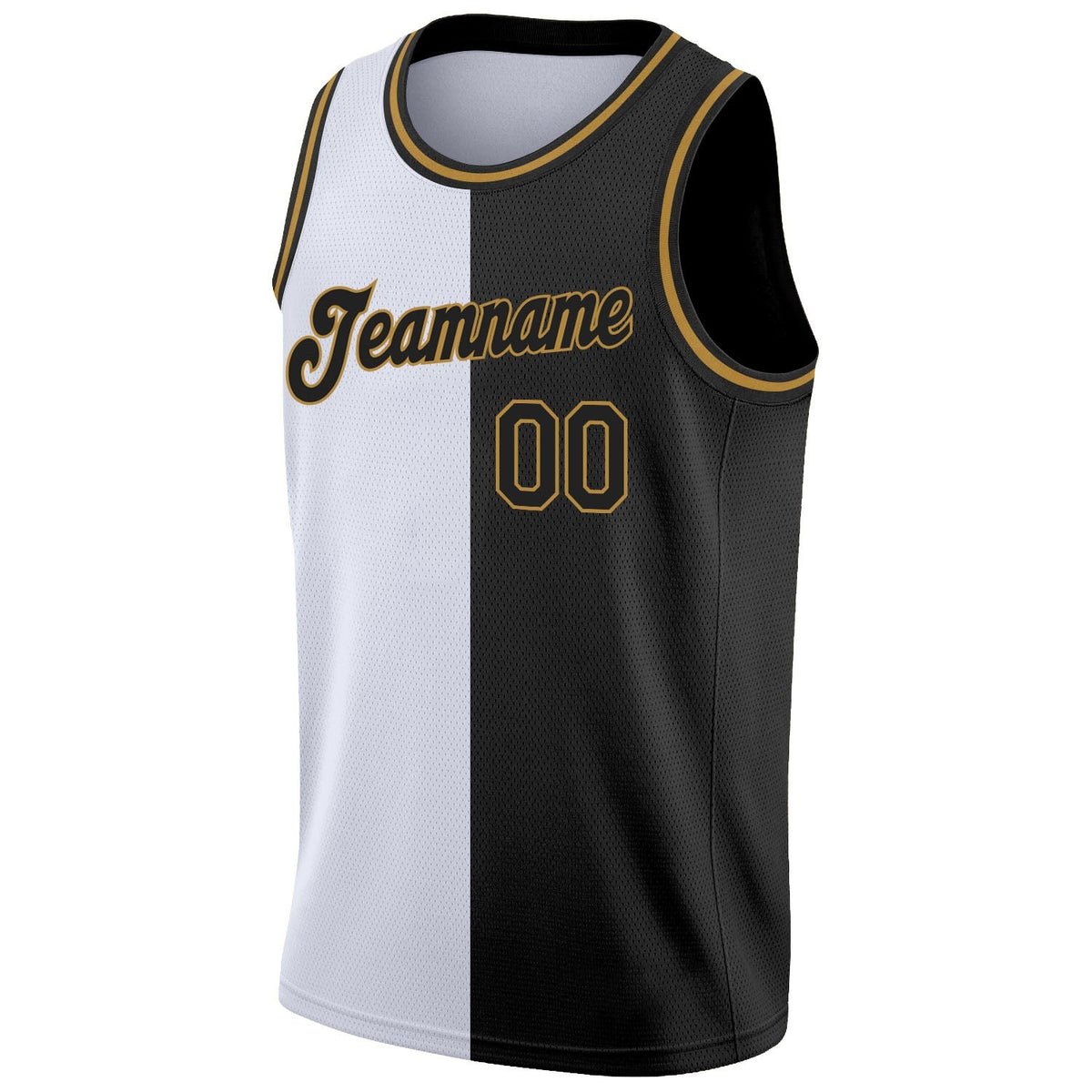 Custom White Black-Old Gold Authentic Split Fashion Basketball Jersey photo 4