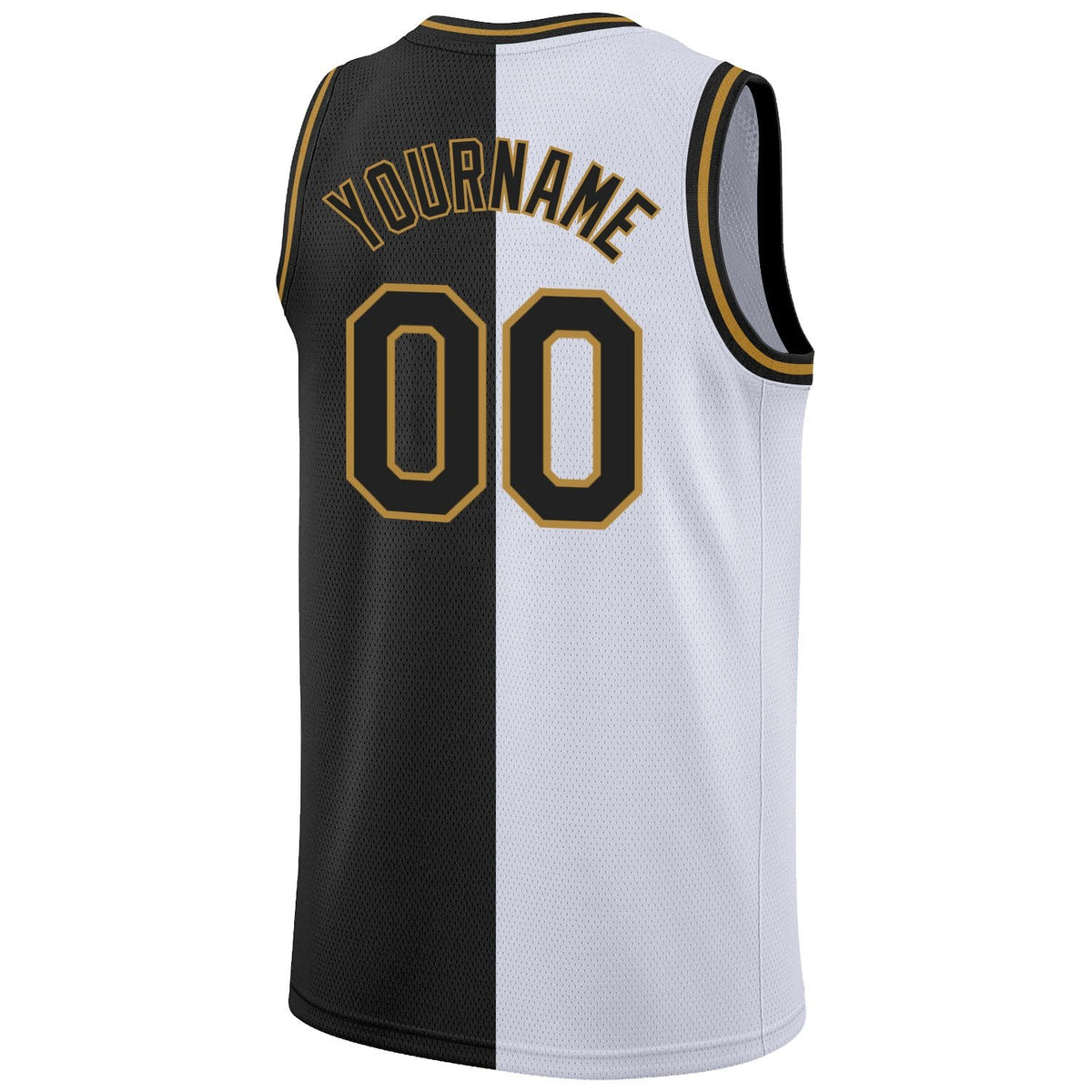 Custom White Black-Old Gold Authentic Split Fashion Basketball Jersey photo 5