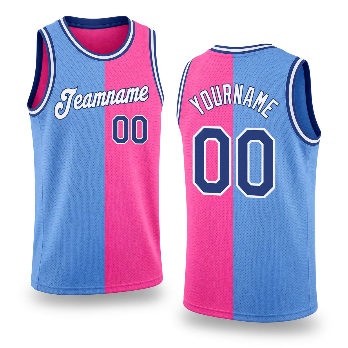 Custom Light Blue Royal-Pink Authentic Split Fashion Basketball Jersey