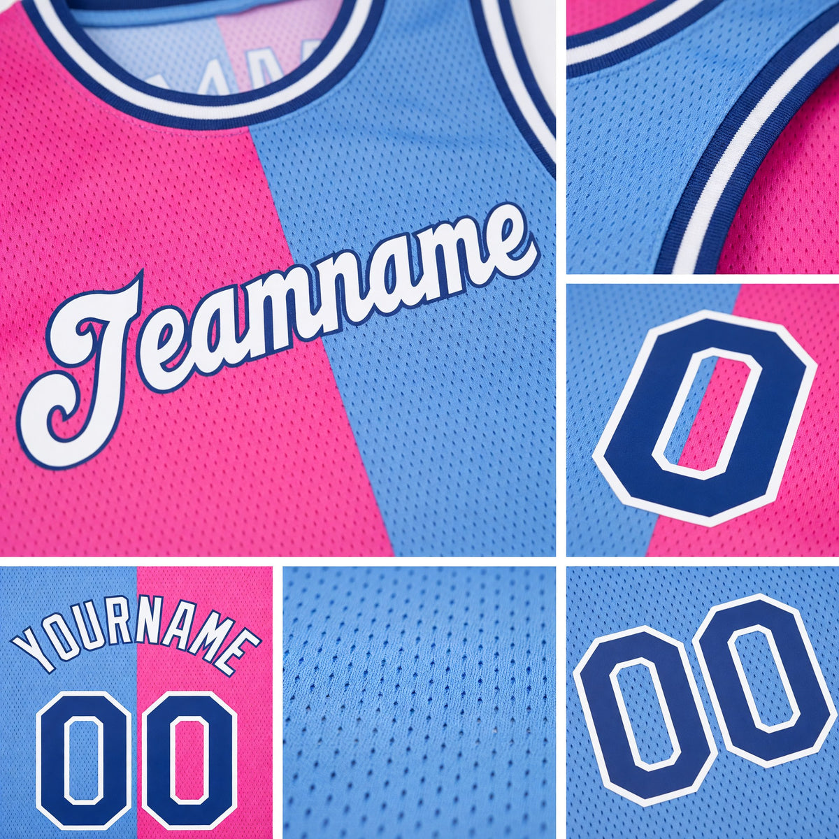 Custom Light Blue Royal-Pink Authentic Split Fashion Basketball Jersey detail