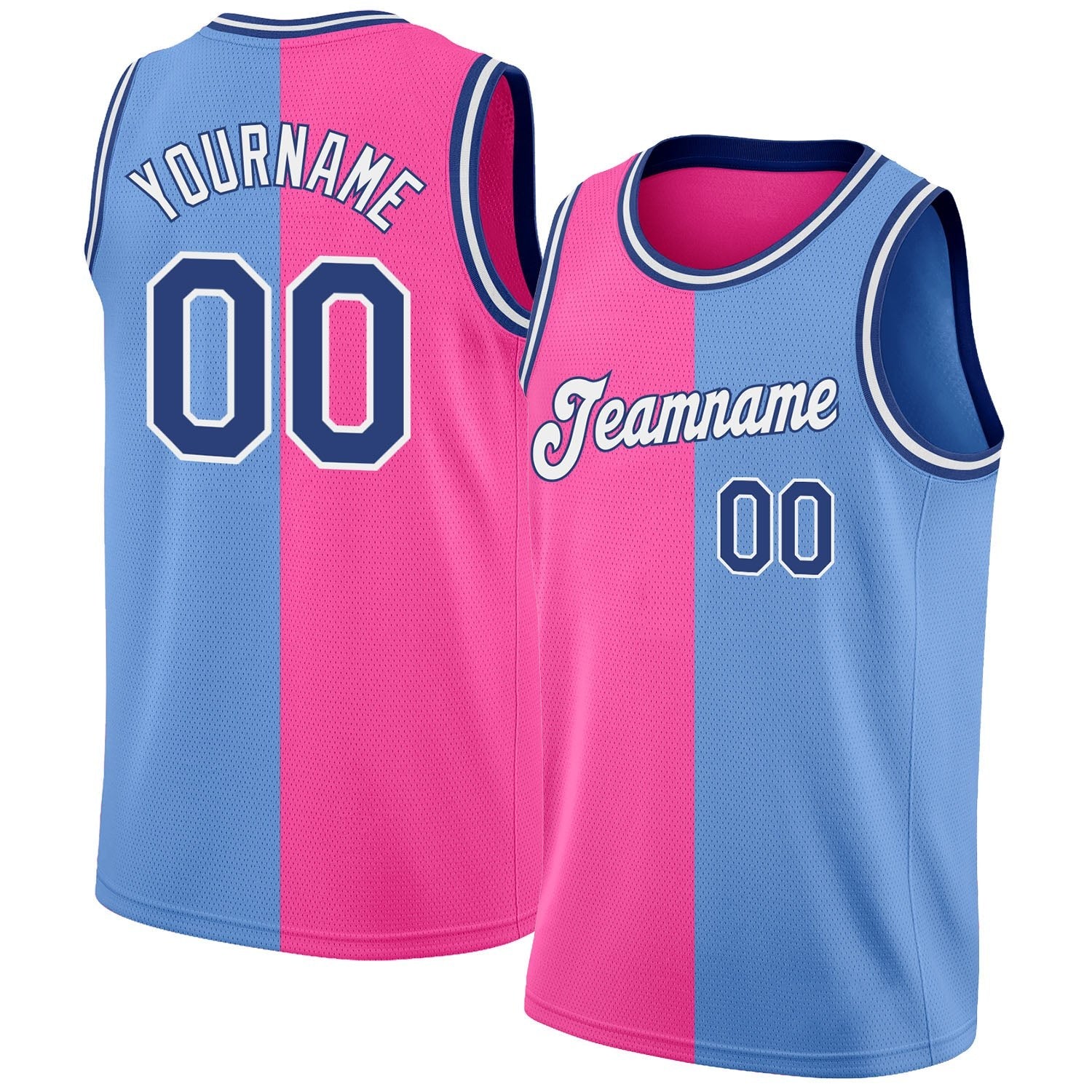 Custom Light Blue Royal-Pink Authentic Split Fashion Basketball Jersey photo 1