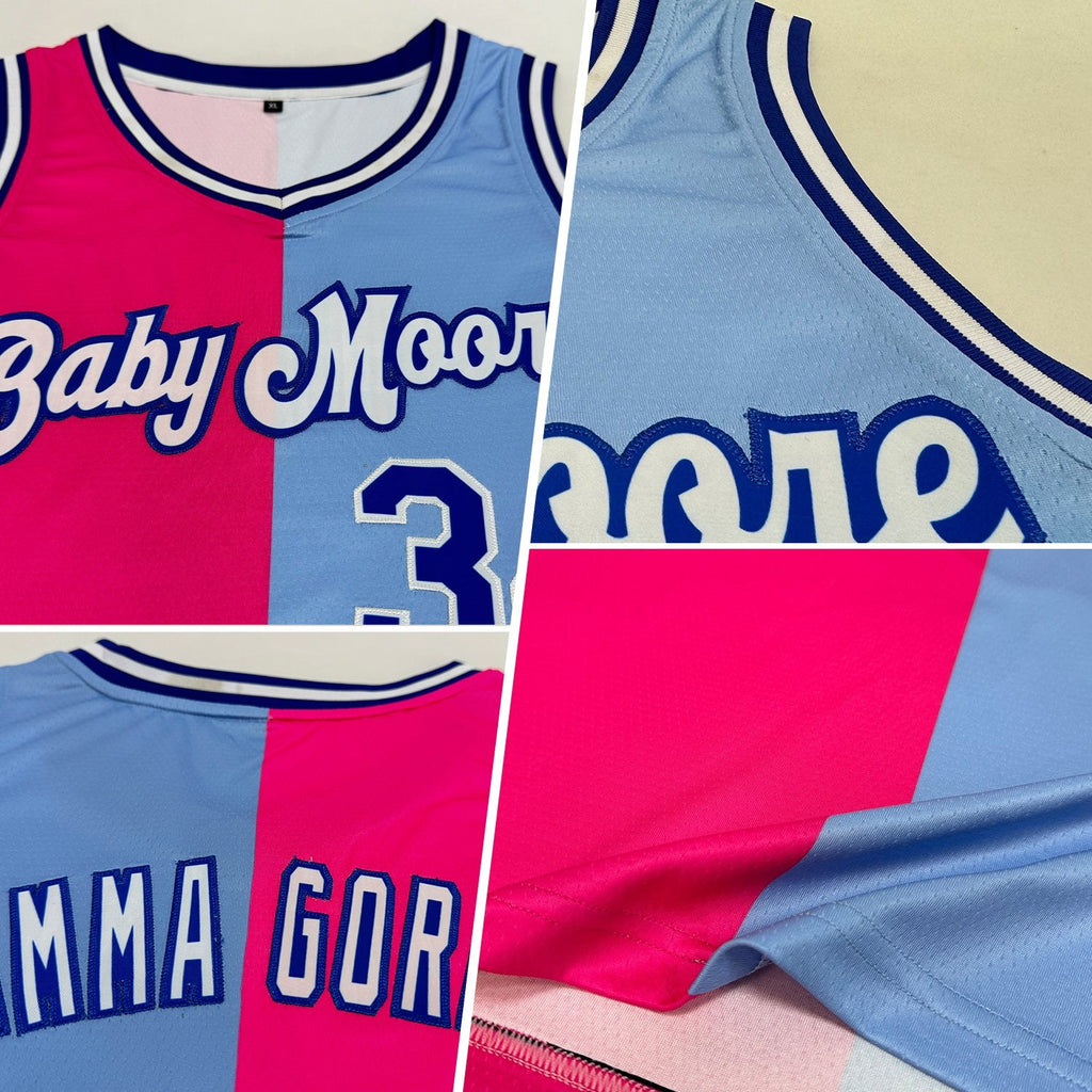 Custom Light Blue Royal-Pink Authentic Split Fashion Basketball Jersey photo 2
