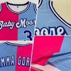 Custom Light Blue Royal-Pink Authentic Split Fashion Basketball Jersey photo 2