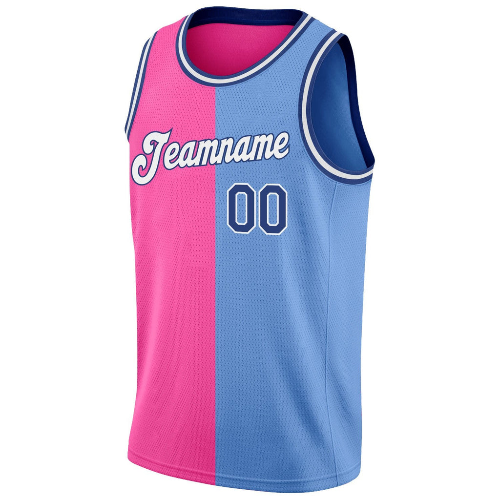 Custom Light Blue Royal-Pink Authentic Split Fashion Basketball Jersey photo 5