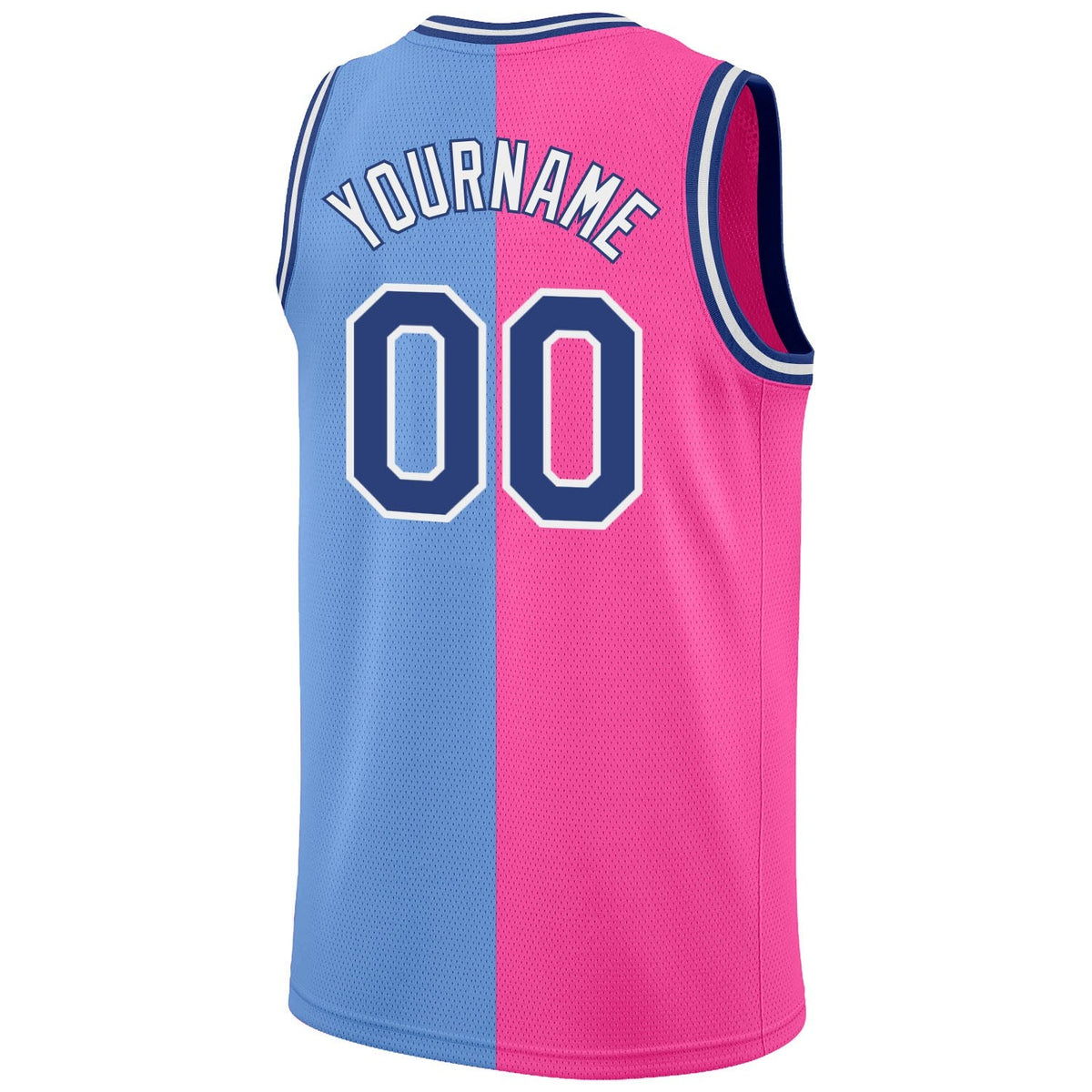 Custom Light Blue Royal-Pink Authentic Split Fashion Basketball Jersey photo 6