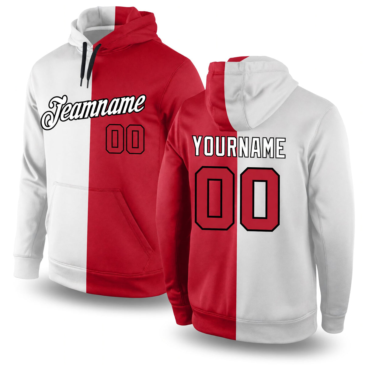 Custom Stitched White Red-Black Split Fashion Sports Pullover Sweatshirt Hoodie