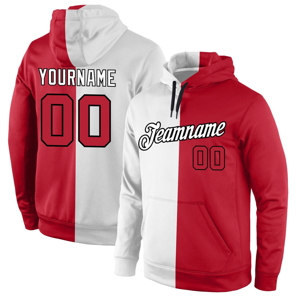 Custom Stitched White Red-Black Split Fashion Sports Pullover Sweatshirt Hoodie photo 1