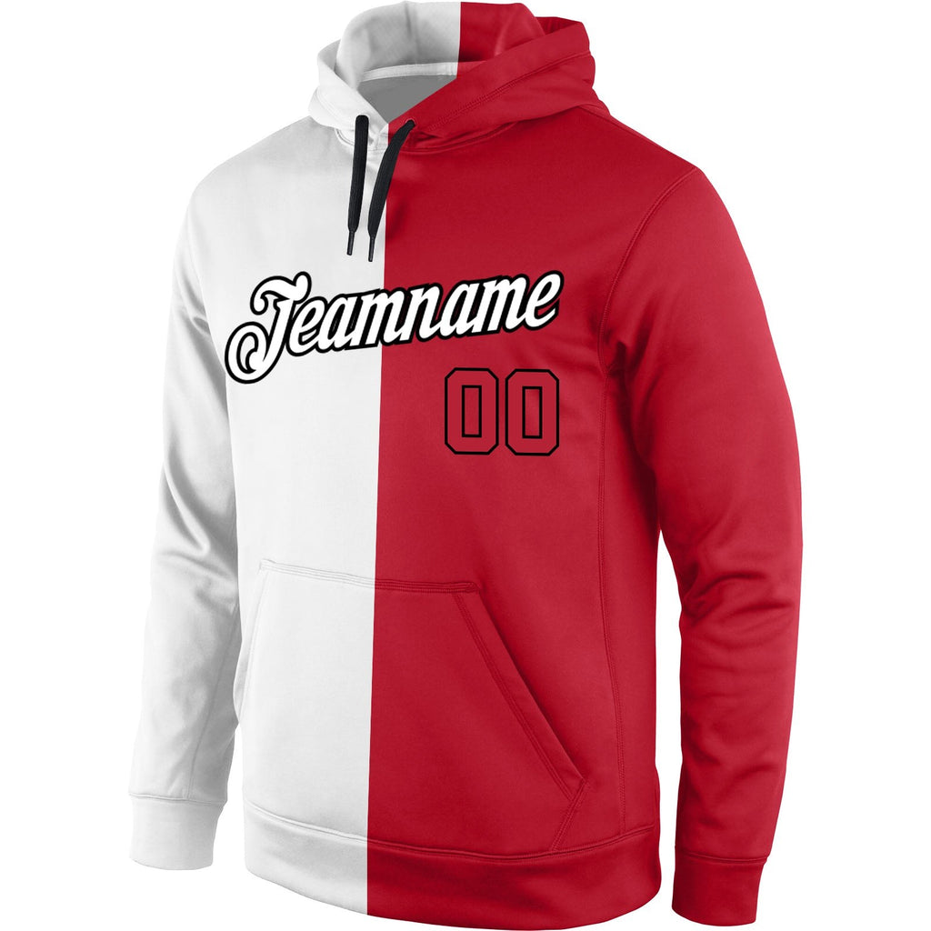 Custom Stitched White Red-Black Split Fashion Sports Pullover Sweatshirt Hoodie photo 2