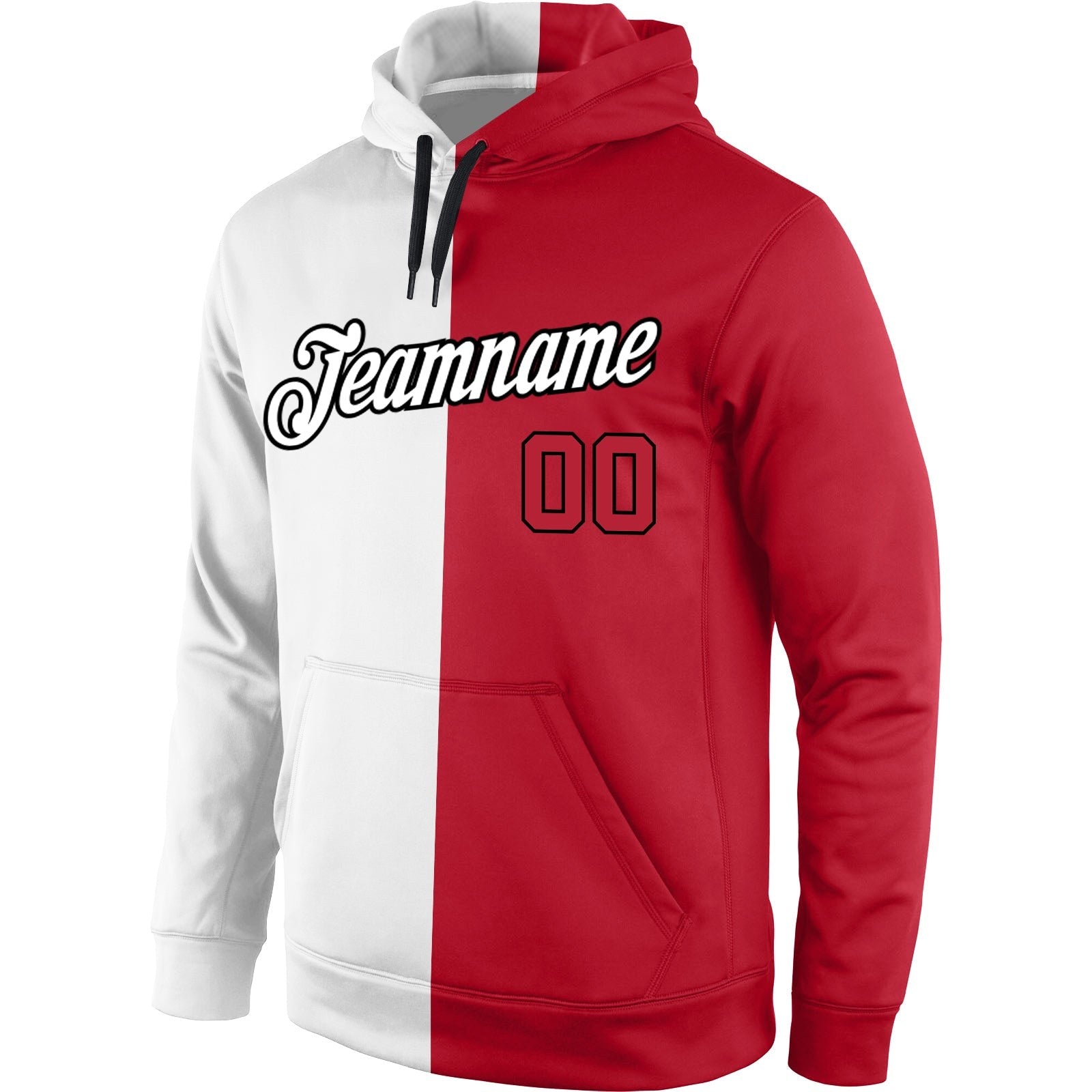 Custom Stitched White Red-Black Split Fashion Sports Pullover Sweatshirt Hoodie photo 2
